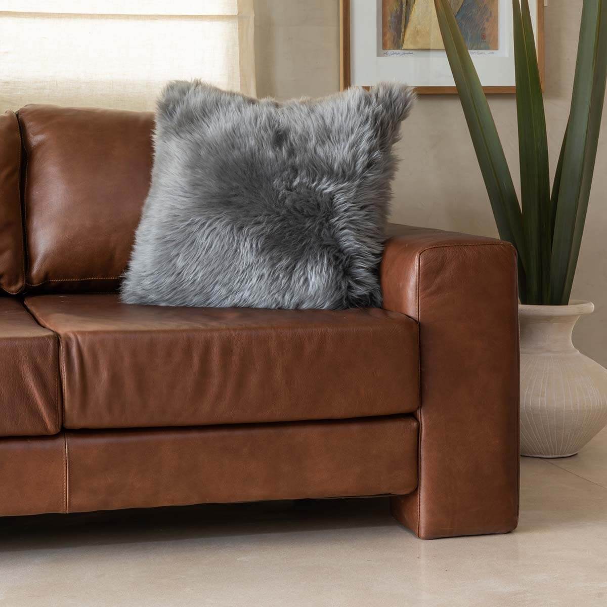 Long Hair Sheepskin Pillow Cover 16”x16”