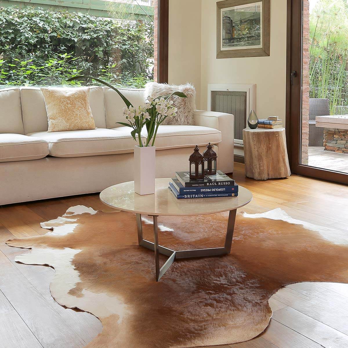 Brown & White Cowhide Rug – 6' x 6'