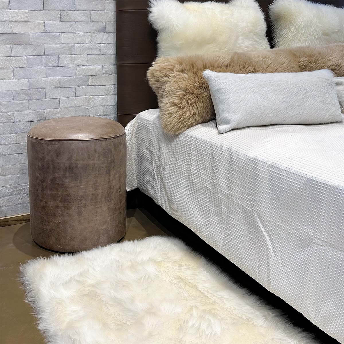 Cylindrical Pouf Upholstered in Crash Cowhide