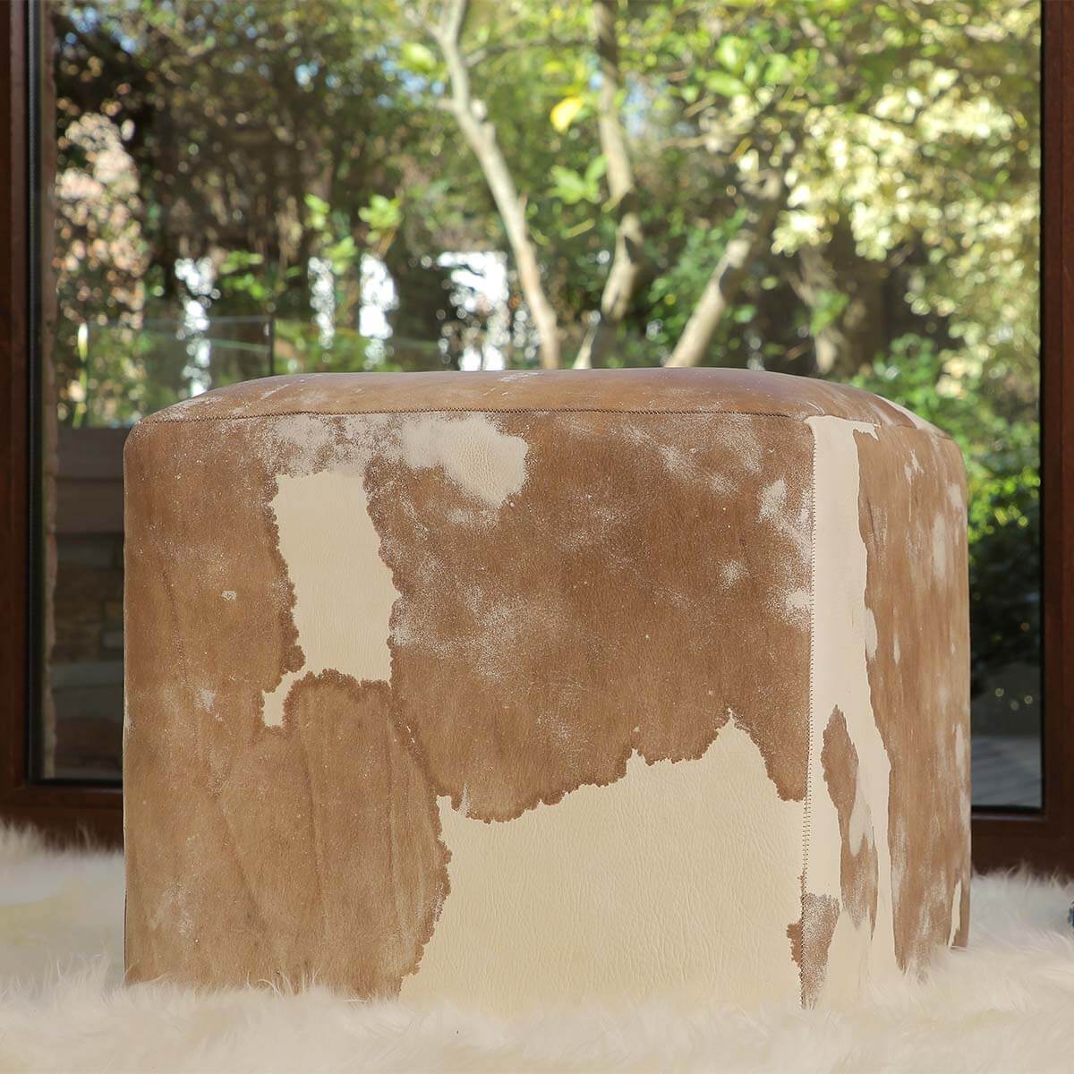 Vintage Cowhide Pouf – Full Design