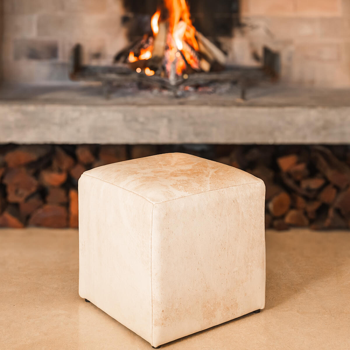 Vintage Cowhide Pouf – Full Design