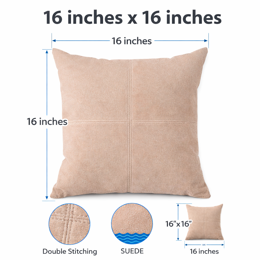 Cowhide Suede Throw Pillow Cover 16″ x 16″