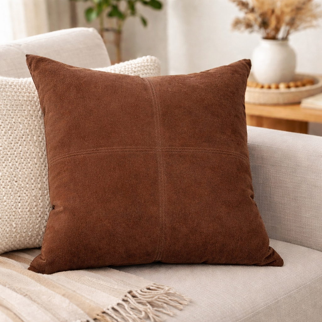 Cowhide Suede Throw Pillow Cover 16″ x 16″