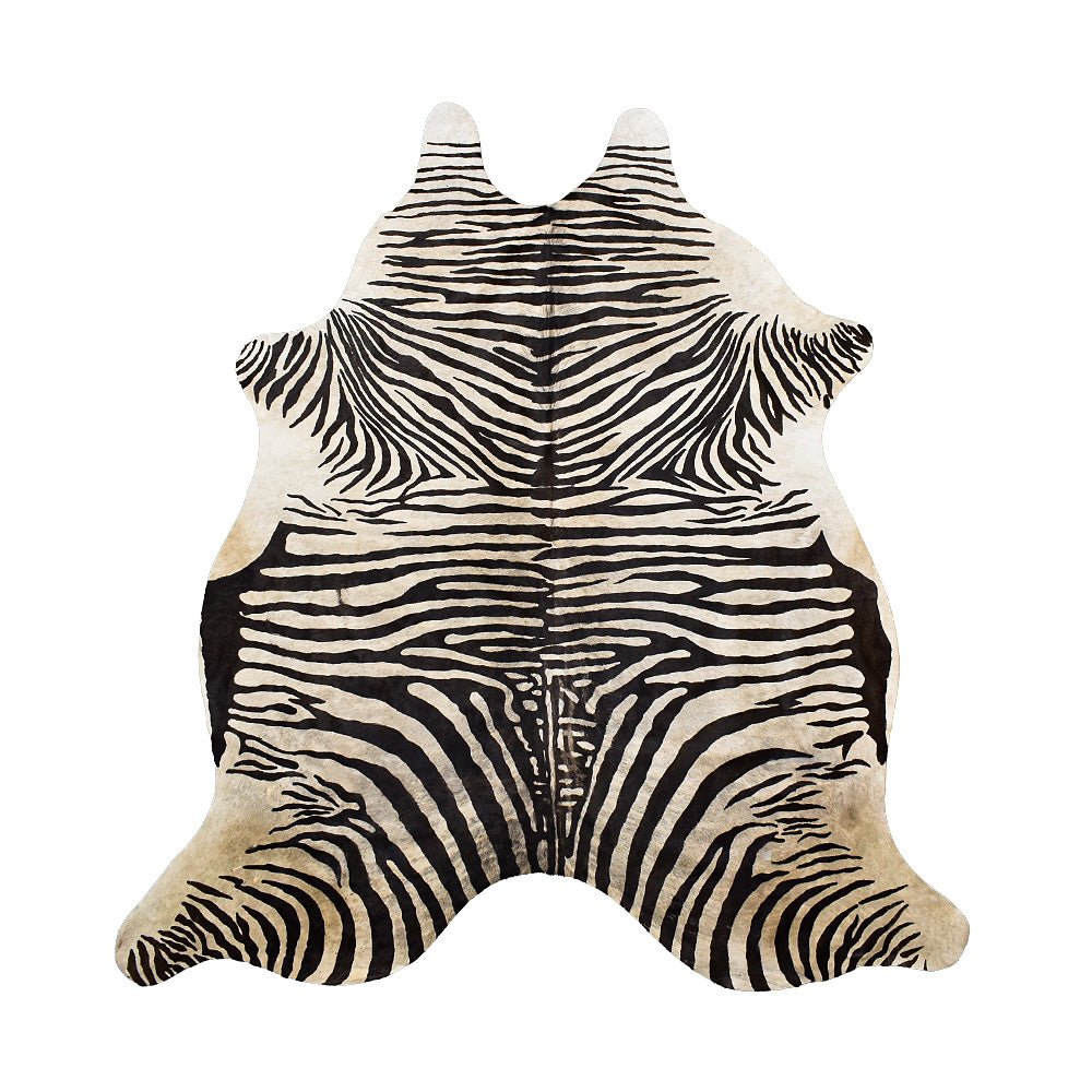 Zebra Print Cowhide Rug 6' 6" x 7' 2" | Modern Statement Rug | Khara Home