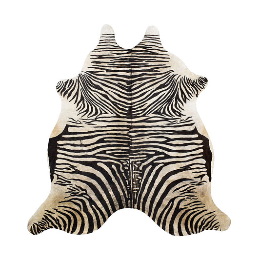 Zebra Print Cowhide Rug 6' 6" x 7' 2" | Modern Statement Rug | Khara Home