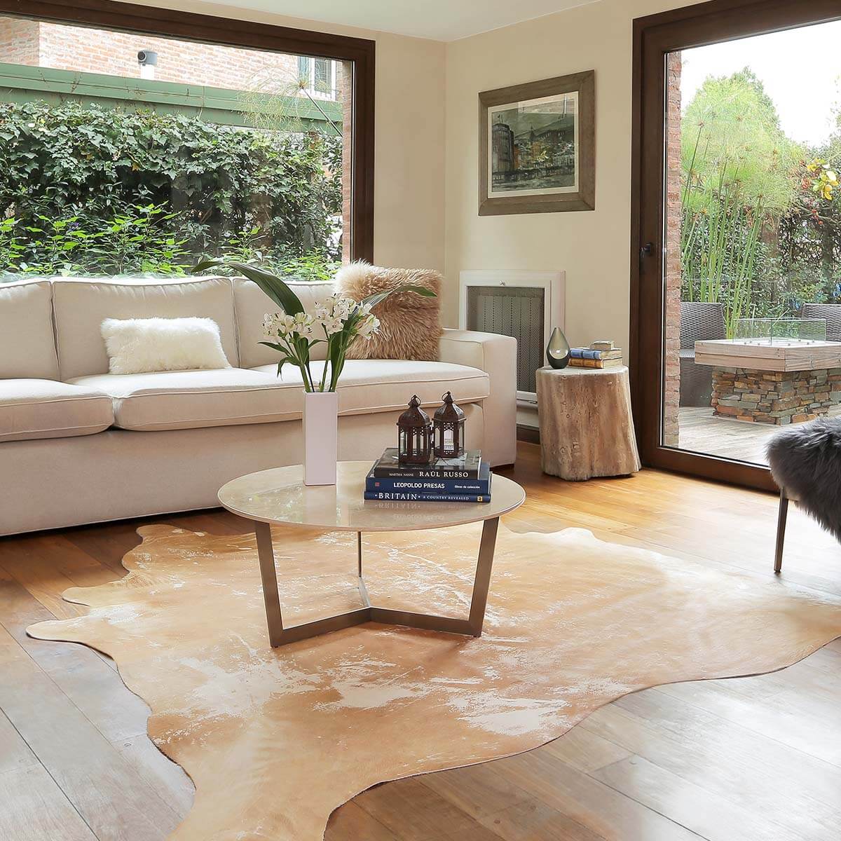 Vintage Light Hairless Cowhide Rug – 6'9" x 6'11" | Khara Home