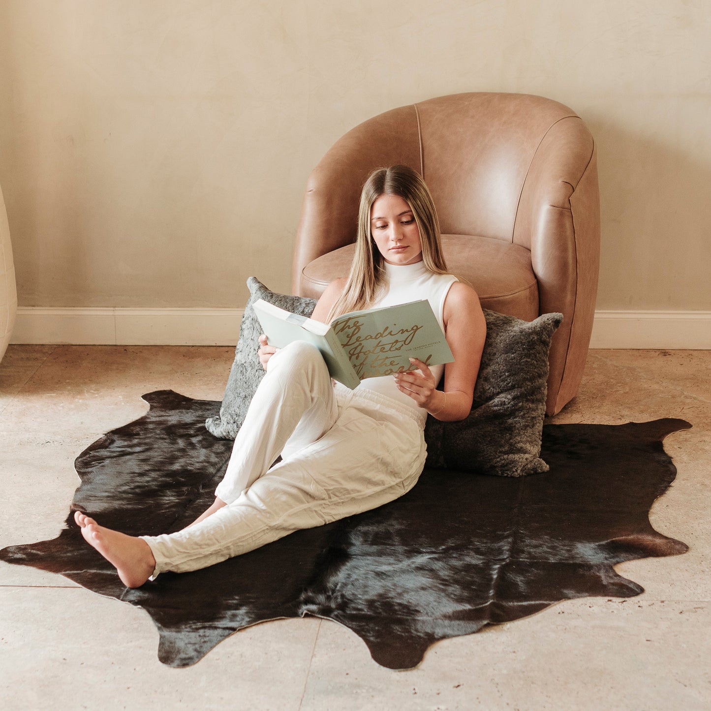 Solid Black Cowhide Rug