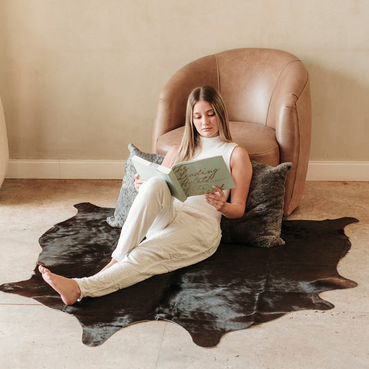 Solid Black Cowhide Rug