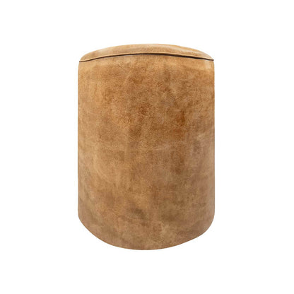 Cylindrical Pouf Upholstered in Crash Cowhide